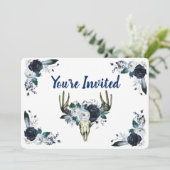 ネイビーブルーブーケ、スカル5" x 7"招待状 招待状 (スタンド正面)