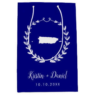 ネイビーブループエルトリコマップズウェ結婚ルカムスワッグ ミディアムペーパーバッグ