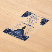 ネイビーブループリンセスフローラシルバークラウンミンス アクリル招待状 (レイダウン)