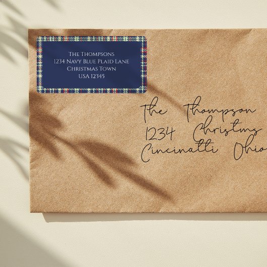 ネイビーブループレイドクリスマス差出人住所 ラベル