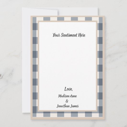 ネイビーブループレイドジンガムカントリー結婚式 サンキューカード (裏面)