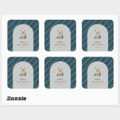 ネイビーブループレイドテディベアボーイベビーシャワー スクエアシール (シート)