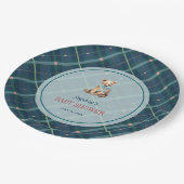 ネイビーブループレイドテディベアボーイベビーシャワー ペーパープレート (アングル)