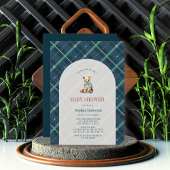 ネイビーブループレイドテディベアボーイベビーシャワー 招待状