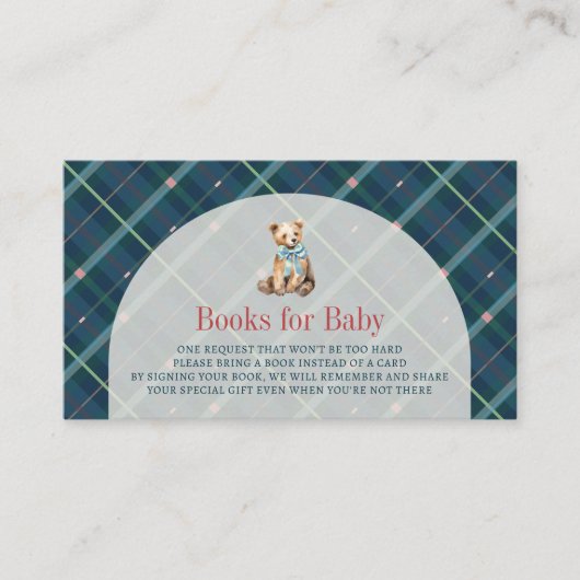 ネイビーブループレイドテディベアボーイベビーブックリクエスト エンクロージャーカード (正面)