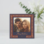 ネイビーブループレイドリボン縁どクリスマスカード シーズンカード (スタンド正面)