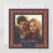 ネイビーブループレイドリボン縁どクリスマスカード シーズンカード (正面)