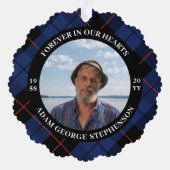 ネイビーブループレイド永遠に私たちのハート写真 オーナメントカード (裏面)