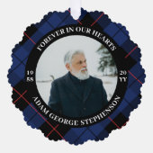 ネイビーブループレイド永遠に私たちのハート写真 オーナメントカード (正面)