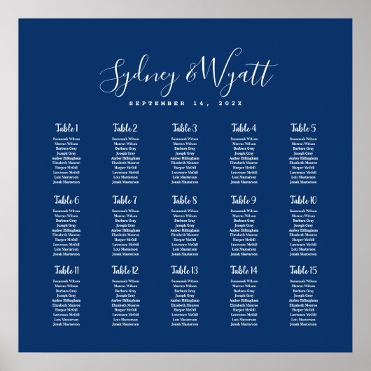 ネイビーブループレインシーティンググラフウェディングレセプション ポスター (正面)