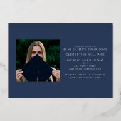 ネイビーブループレス箔グラッドブロック卒業箔 箔招待状 (裏面)