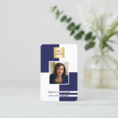 ネイビーブループロファイル写真企業のQRコード 名刺 (スタンド正面)