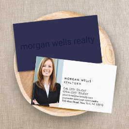 ネイビーブループロフェッショナルミニマル写真 名刺