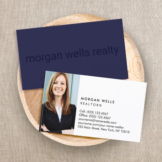 ネイビーブループロフェッショナルミニマル写真 名刺