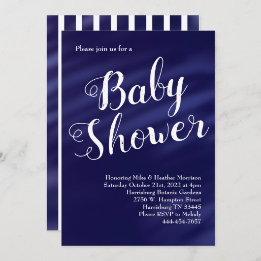 ネイビーブルーベイビーシャワーボーイ水航海の彩色 招待状 (正面/裏面)