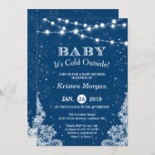 ネイビーブルーベビーその寒さ冬のベビーシャワー 招待状 (正面/裏面)
