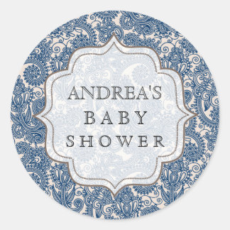ネイビーブルーベビーシャワーデザートテーブルラベルラベル ラウンドシール