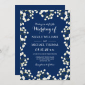 ネイビーブルーベビーズブレス縁ど結婚式招待状 招待状 (正面/裏面)