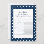 ネイビーブルーベビーバウ誰がパパシャワーゲ最高のームを知る 招待状 (正面)