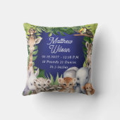 ネイビーブルーベビー誕生統計ジャングルかわいい動物ヌル クッション (裏面)