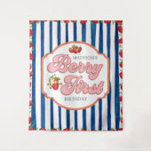 ネイビーブルーベリーファーストストロベリー誕生日背景 タペストリー (正面)