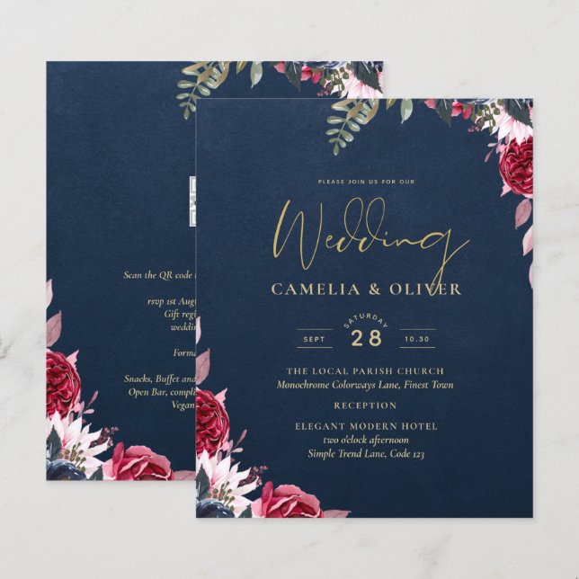 ネイビーブルーベリーフローラブルガンディーウィンター秋 (正面/裏面)