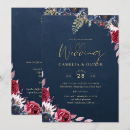 ネイビーブルーベリーフローラブルガンディーウィンター秋 招待状