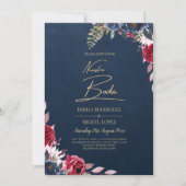 ネイビーブルーベリーフローラブルガンディーウィンター秋 招待状 (正面)