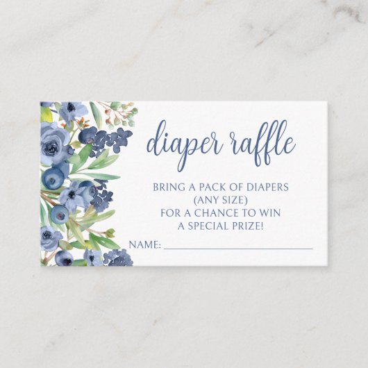 ネイビーブルーベリーベビーシャワーおむつラッフルカード エンクロージャーカード (正面)
