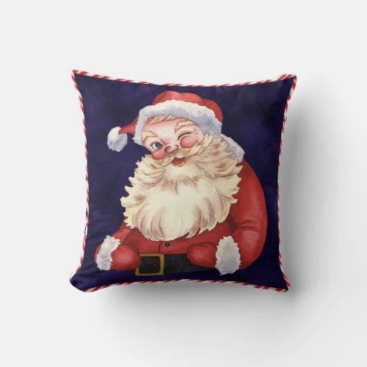 ネイビーブルーベルベットヴィンテージサンタクロースクリスマス クッション (正面)