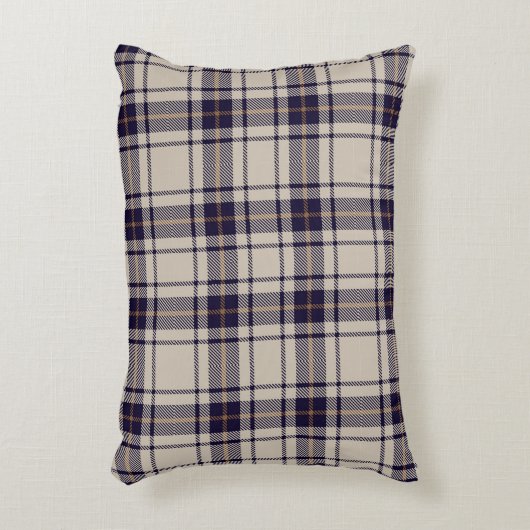 ネイビーブルーベージュスコットランドタータンチェック格子模様 アクセントクッション (正面(垂直))