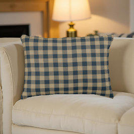 ネイビーブルーベージュバッファロープレイドパター素朴ンデコール アクセントクッション