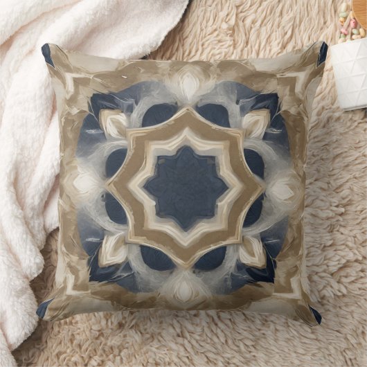 ネイビーブルーベージュファームハウスプリント クッション (ブランケット)