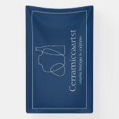 ネイビーブルーベージュ花瓶彫刻セラミック 横断幕 (縦)