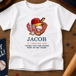 ネイビーブルーベースボールキッズ誕生日パーティー水彩 ベビーTシャツ