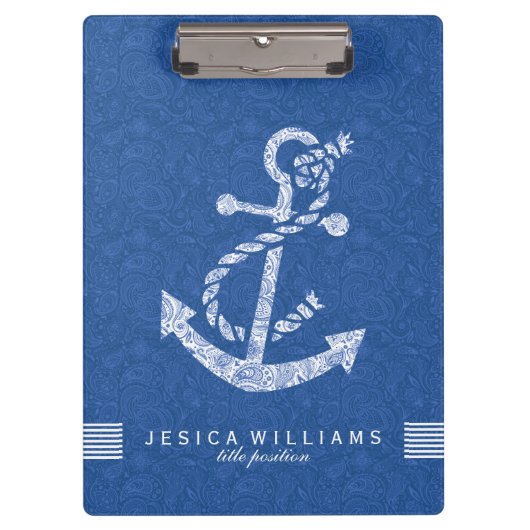 ネイビーブルーペイズリーとホワ航海のイトボートいかり2 クリップボード (正面)