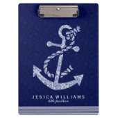 ネイビーブルーペイズリーとホワ航海のイトボートいかり クリップボード (正面)