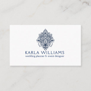 ネイビーブルーペイズリーレースオーナメント 名刺