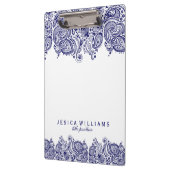 ネイビーブルーペイズリーレースホワイト背景 クリップボード (左)