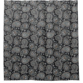 ネイビーブルーペイズリー シャワーカーテン