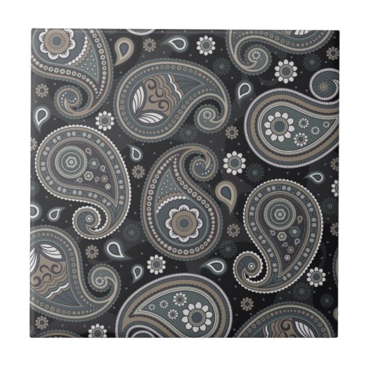 ネイビーブルーペイズリー タイル (正面)