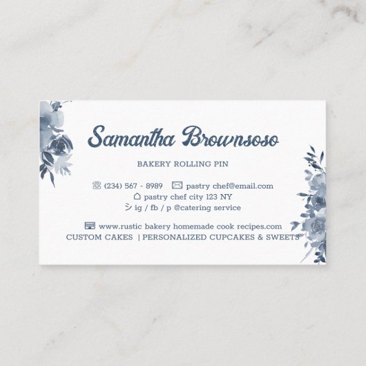 ネイビーブルーペストリーシェフホームメイドベーカリー 名刺 (裏面)