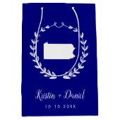 ネイビーブルーペンシルバニア結婚州地図の歓迎スワッグ ミディアムペーパーバッグ (正面)