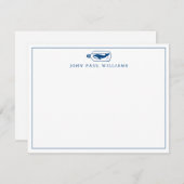 ネイビーブルーホエールフィッシュ航海のボトル縁ど海 ノートカード (正面/裏面)