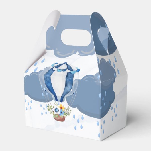 ネイビーブルーホットエアバルーンフローラボーイベビーシャワー フェイバーボックス (正面サイド)