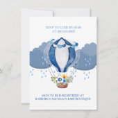 ネイビーブルーホットエアバルーンフローラボーイベビーシャワー 招待状 (裏面)