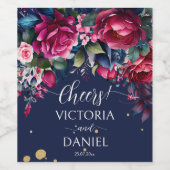 ネイビーブルーホットピンクパーソナライズされたバラ結婚ズ ワインラベル (シングルラベル)