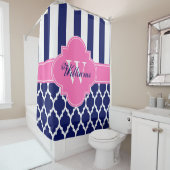ネイビーブルーホットピンクXLモロッコドストライプ#4CB1INR シャワーカーテン (インサイチュ)