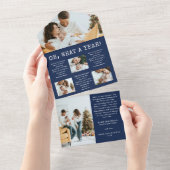 ネイビーブルーホリデーコラージュカード オールインワン招待状 (貼ってはがせる)