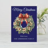 ネイビーブルーホリーベリークリスマスリース シーズンカード (スタンド正面)